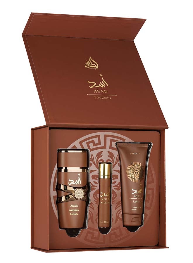 Lattafa Gift Set - Asad Bourbon 100ml + 12ml + Shower Gel - Image 1